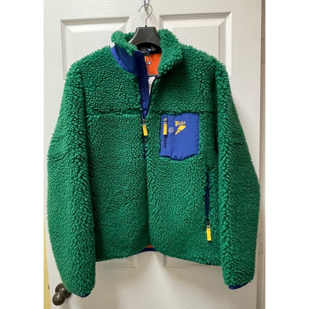 Polo Ralph‎ Lauren Men's Sz XL Green Shaggy High Pile Fleece Full Zip Jacket NWT - Picture 3 of 16